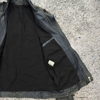 Aged Leather Double Zip Asymmetric Racer Custom Jacket