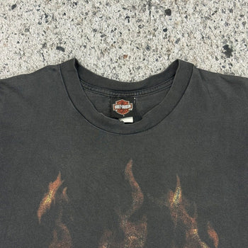 2000s HARLEY DAVIDSON FADED THRASHED FLAME LOGO TEE