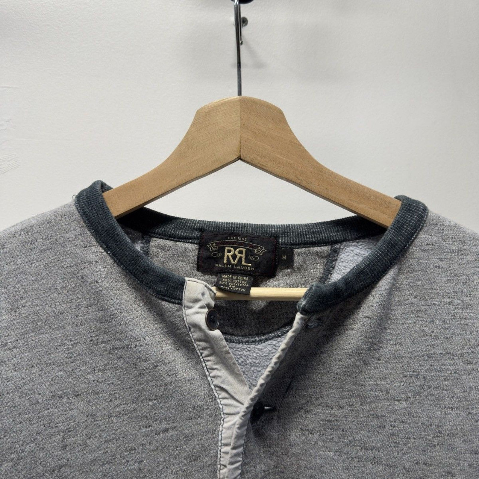 Vintage 2000s RRL Grey Henley Sweatshirt Faded