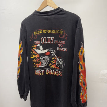 Vintage 1990s Faded Dirt Drags Flame Longsleeve Biker Tee