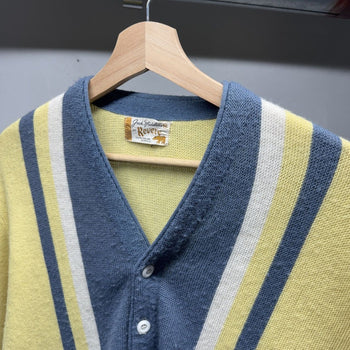 1970s Faded Orlon Acrylic Vertical Striped Cardigan Sweater