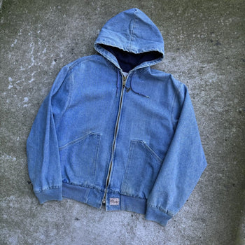 1990S WALLS THERMAL LINED RAGLAN CUT HOODED DENIM ZIP UP JACKET