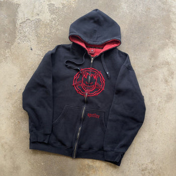 2000S Y2K SPITFIRE WHEELS SKATER ZIP UP HOODIE BLACK RED L