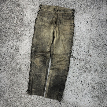 1990S RICHA AGED FADED BIKER LEATHER LACE PANTS