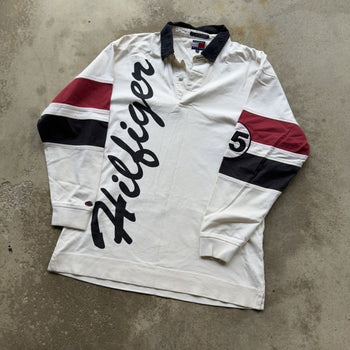 1990S/2000S Y2K TOMMY HILFIGER STRIPED LOGO RUGBY SHIRT