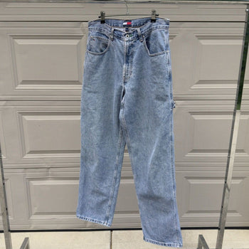 1990s/2000s Tommy Jeans Thrashed Faded Distressed Work Jeans