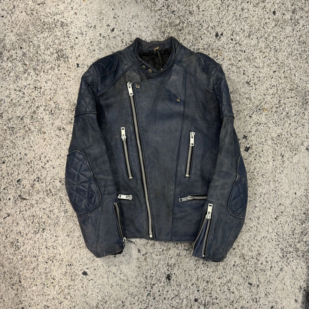 1990S FADED AGED BLUE LEATHER MOTORCYCLE JACKET