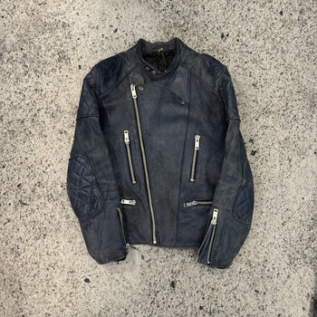 1990S FADED AGED BLUE LEATHER MOTORCYCLE JACKET