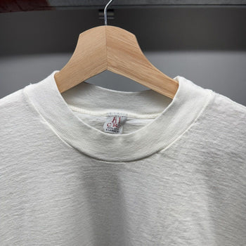 1980s Cream White Blank White Mock Neck Pocket Tee