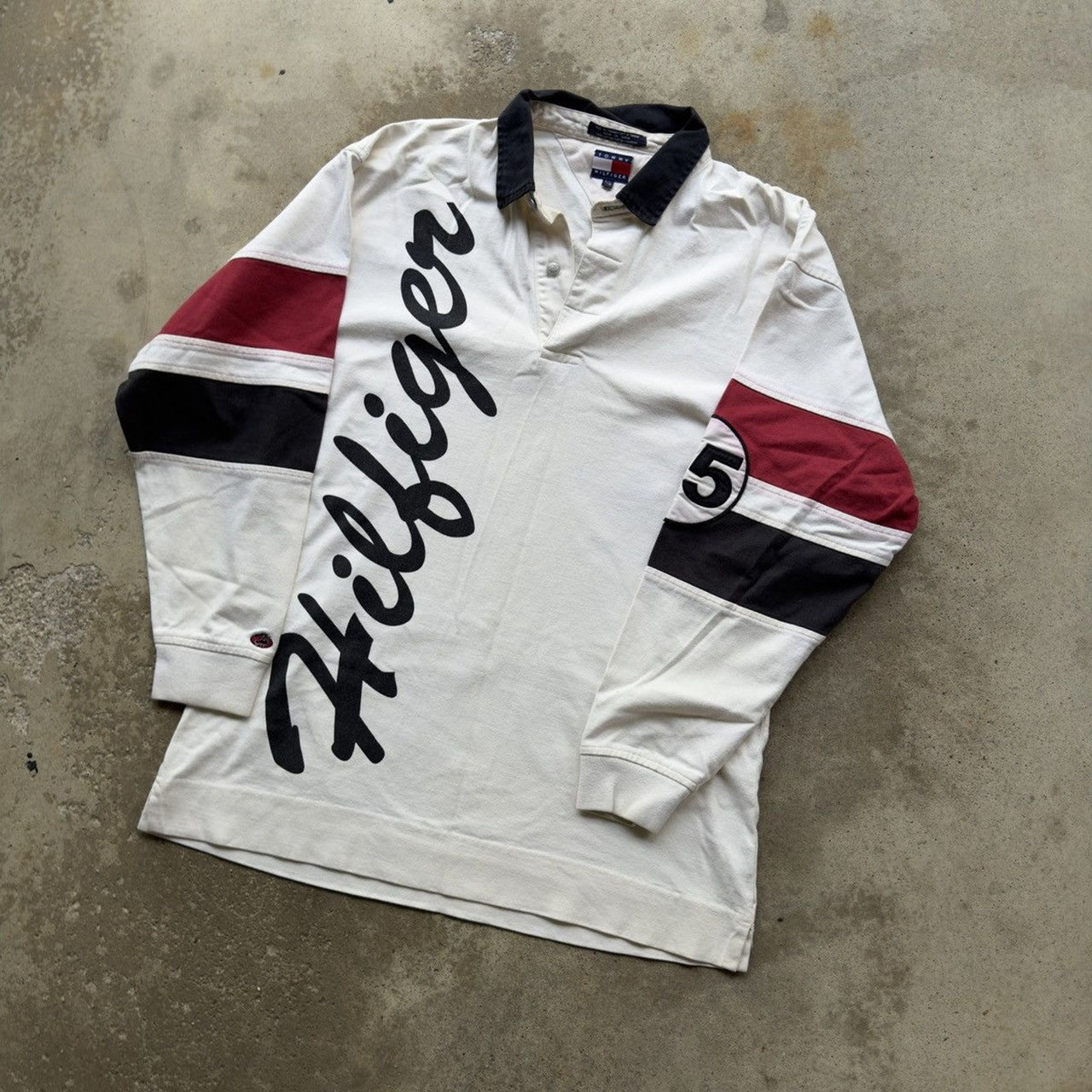 1990S/2000S Y2K TOMMY HILFIGER STRIPED LOGO RUGBY SHIRT