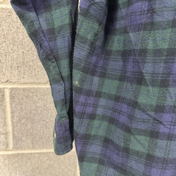 1990s Blue Green Plaid Grunge Flannel Shirt