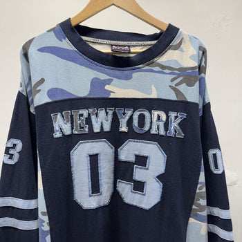 Vintage 2000s Faded Blue Camo New York Longsleeve Jersey Shirt