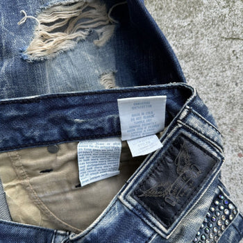 ROBIN'S JEANS STUDDED FLAP DISTRESSED WASHED DENIM JEANS