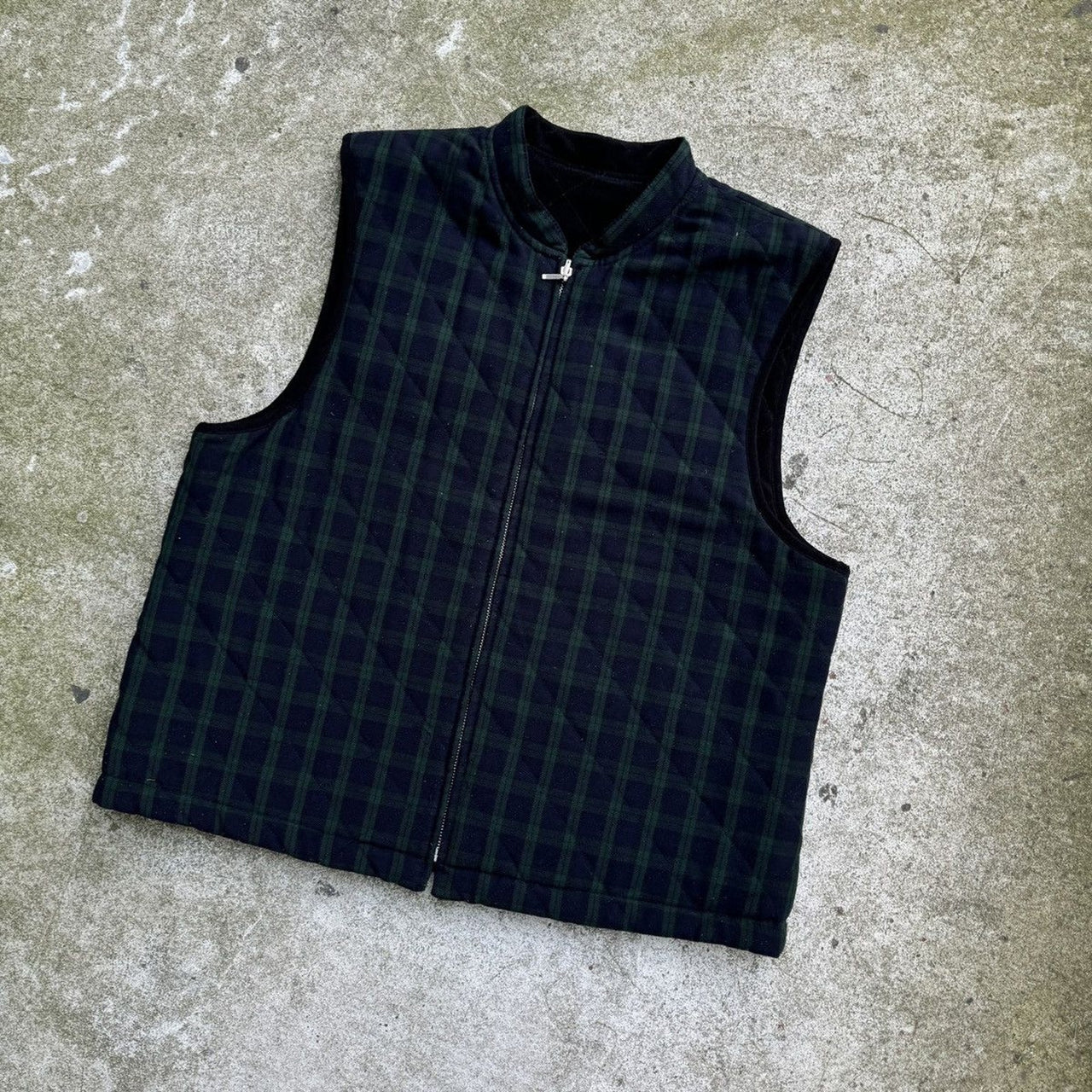 2000s GRUNGE BLUE GREEN PLAID QUILTED SKATER VEST