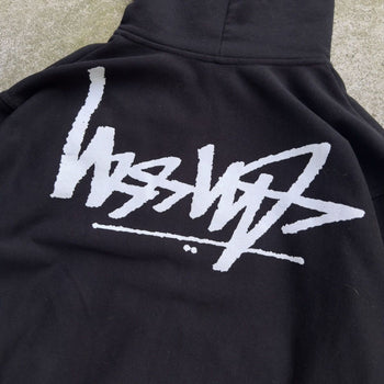 STUSSY FLIPPED LOGO ZIP UP HOODIE BLACK