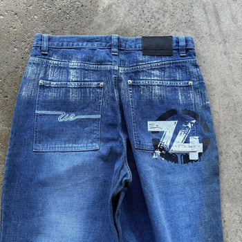 2000S Y2K KOMANI BAGGY FLARE DENIM GRAFFITI SKATER JEANS