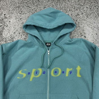 STUSSY SPORT BLUE DOT LOGO ZIP UP HOODIE