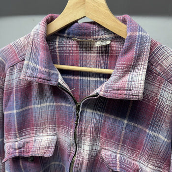 1990s Faded Distressed Plaid Grunge Zip Flannel Shirt