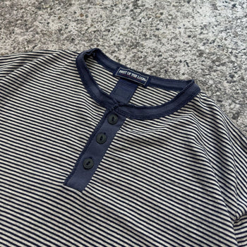 2000s Oversized Striped Short Sleeve Henley Shirt