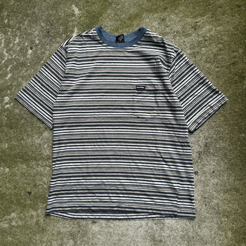 1990s Y2K NO FEAR STRIPED SKATER POCKET TEE SHIRT