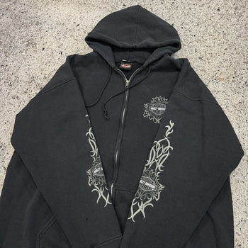 2000s Harley Davidson Faded Metal Tribal Flame Zip Up Hoodie