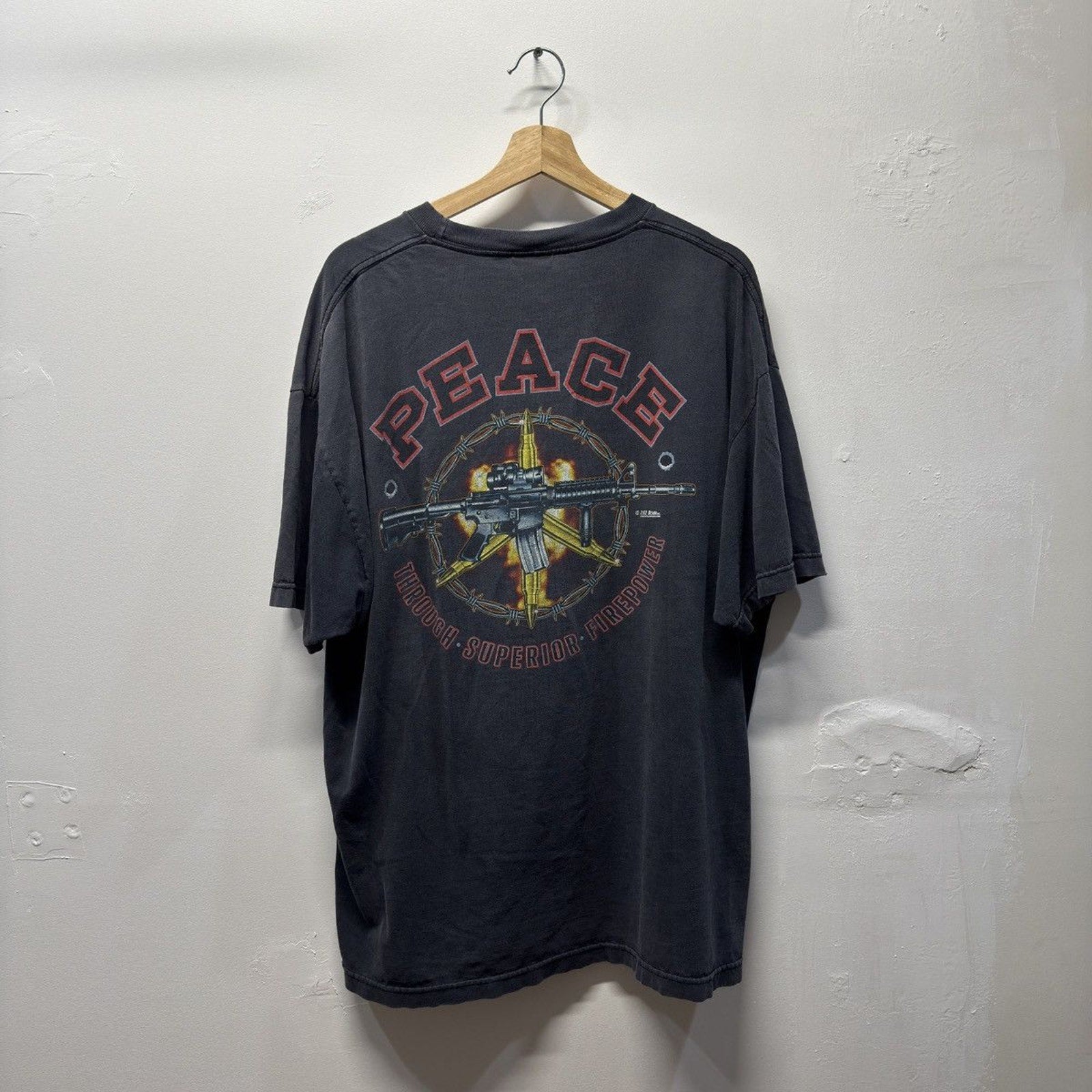 1990s Assault Rifle Gun Peace Faded Tee