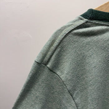 Vintage 1970s Made in USA Paper Thin Soft Heather Green Ringer Tee
