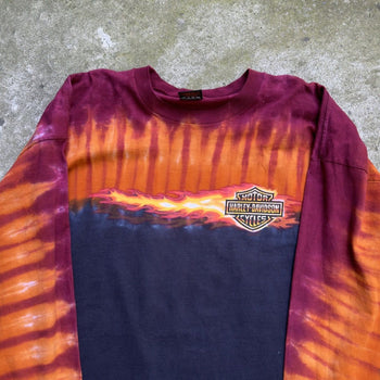 2000S HARLEY DAVIDSON FLAME LOGO TIE DYE LONGSLEEVE TEE