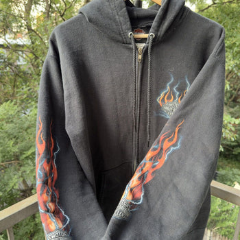 2000s Harley Davidson Faded Flame Lightning Zip Up Hoodie