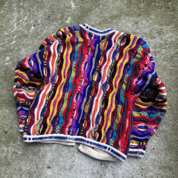 1980S / 1990S CUGGI COOGI MULTI COLOR KNIT CARDIGAN SWEATER