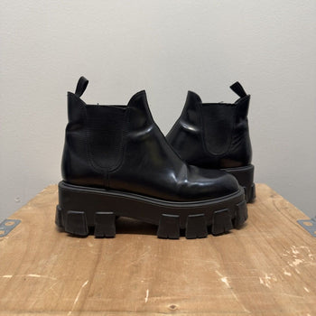 Prada Monolith Brushed Leather Lug Platform Chelsea Boots