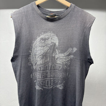 2010s Harley Davidson Thrashed Faded Distressed Cut Off Tee