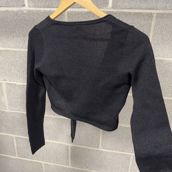 1990s Women's Metallic Cropped Tie Longsleeve Blouse Sweater