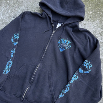 2000s HARLEY DAVIDSON FADED BLUE SKULL FLAME ZIP UP HOODIE