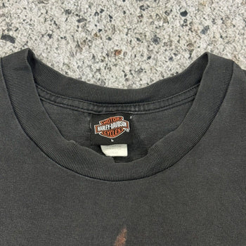 2000s HARLEY DAVIDSON FADED THRASHED FLAME LOGO TEE