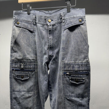 1990s Y2K Faded Thrashed Denim Cargo Jeans