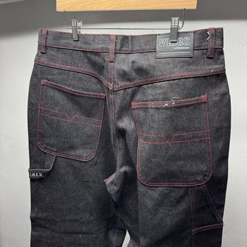 1990s Y2K Black Raw Denim Baggy Wide Leg Skater Jeans