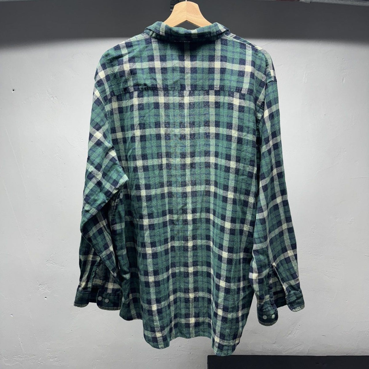 1990s Faded Distressed Plaid Flannel Shirt