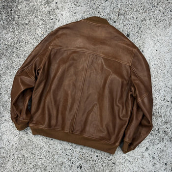 BROWN FULL GRAIN COW LEATHER CUSTOM OVERSIZED BASEBALL JACKET