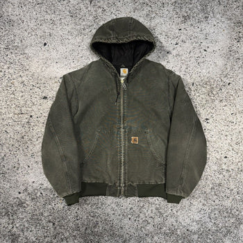 2000s CARHARTT FADED THRASHED GREEN HOODED WORK JACKET