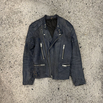 1990S FADED AGED BLUE LEATHER MOTORCYCLE JACKET