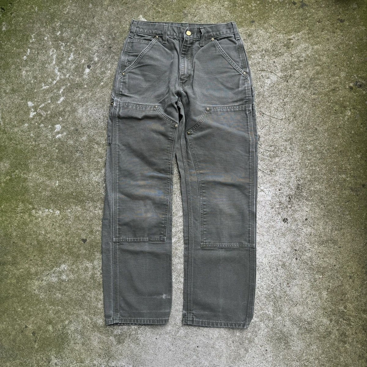 2000s CARHARTT THRASHED FADED GREEN DOUBLE KNEE PANTS