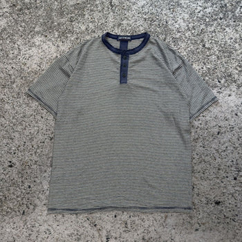 2000s Oversized Striped Short Sleeve Henley Shirt