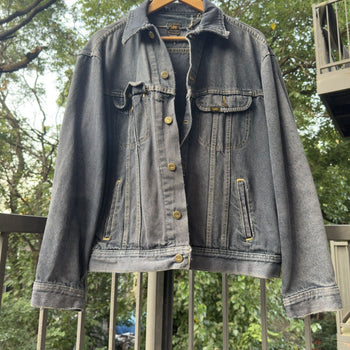 1980s Thrashed Faded Distressed Black Lee Rider's Denim Jacket