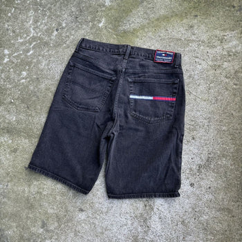 2000S FADED TOMMY HILFIGER BLACK DENIM JEAN SHORTS