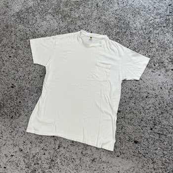 1970年代風の薄紙シングルステッチポケットTシャツ