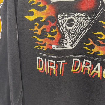 Vintage 1990s Faded Dirt Drags Flame Longsleeve Biker Tee