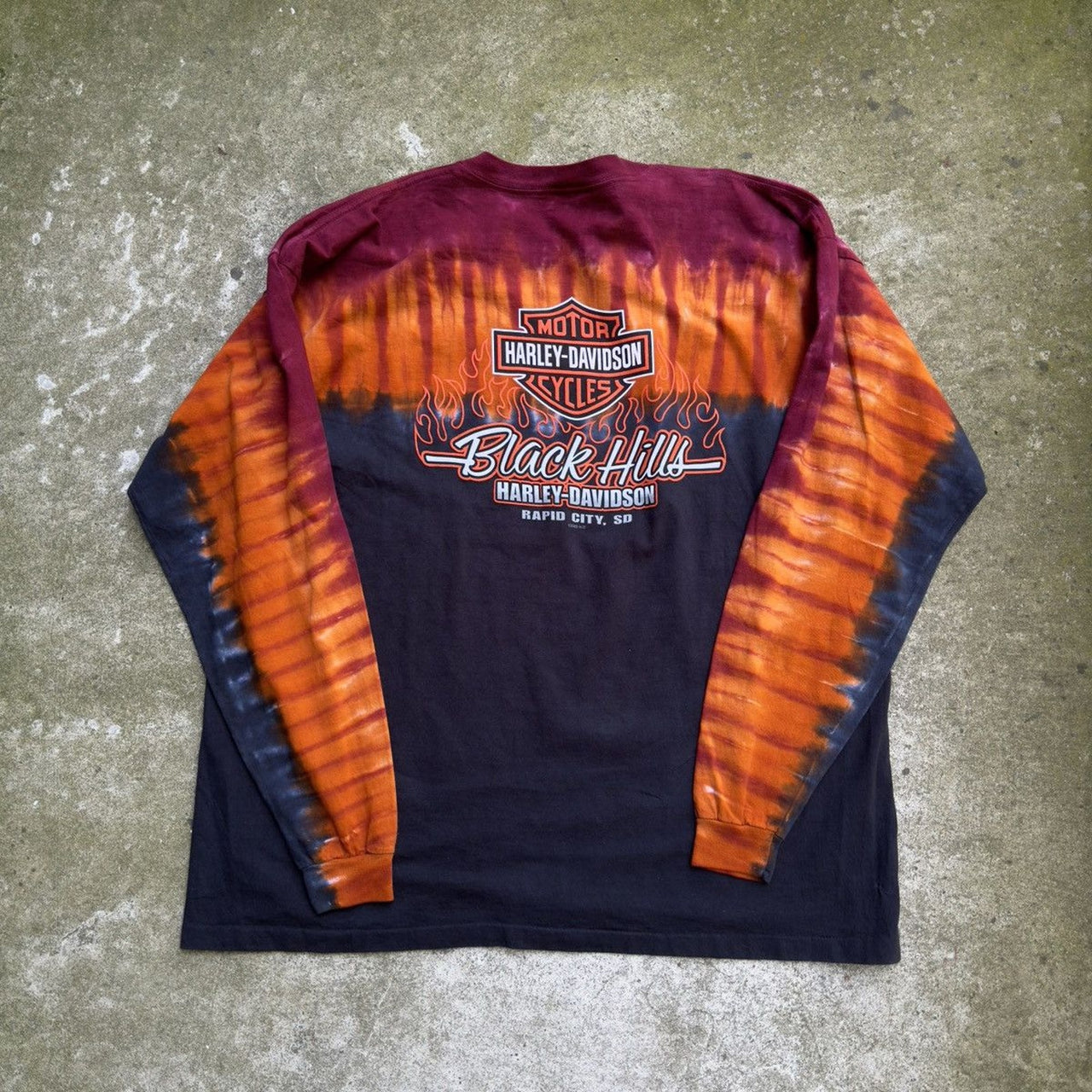 2000S HARLEY DAVIDSON FLAME LOGO TIE DYE LONGSLEEVE TEE