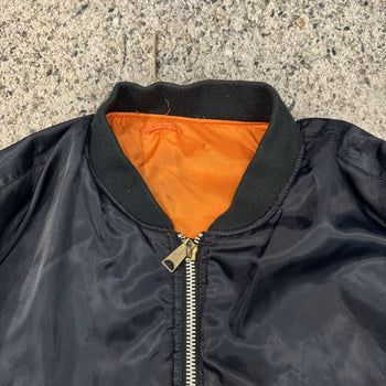 1980S REVERSIBLE NAVY ORANGE OVERSIZED MA-1 BOMBER JACKET