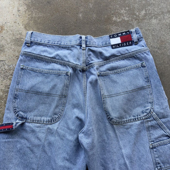 1990s/2000s Y2K TOMMY HILFIGER BAGGY FADED DENIM JEAN SHORTS JORTS